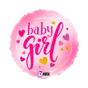 BALÃO METALIZADO BABY GIRL PINK HEARTS 18" GRABO