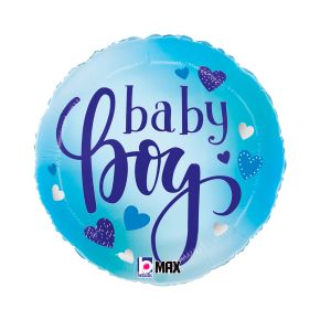 BALÃO METALIZADO BABY BOY BLUE HEARTS 18" GRABO