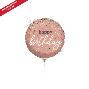 BALÃO METALIZADO ROSE GOLD CONFETTI B-DAY  09" GRABO
