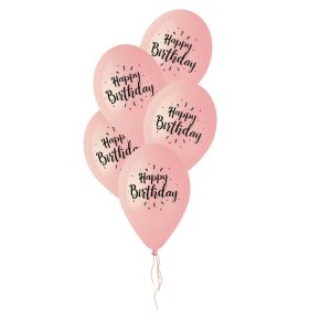 BALÃO DE LÁTEX BLACK E MAGENTA HAPPY BIRTHDAY ROSA BABY GS120 C/5 -13''