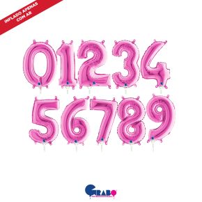 BALÃO METALIZADO NUMEROS PINK 14" GRABO