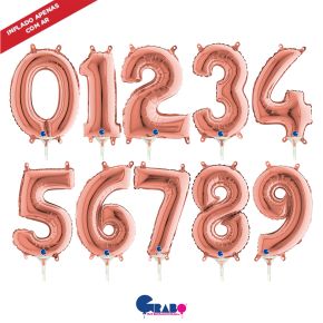 BALÃO METALIZADO NUMEROS OURO ROSE 14" GRABO